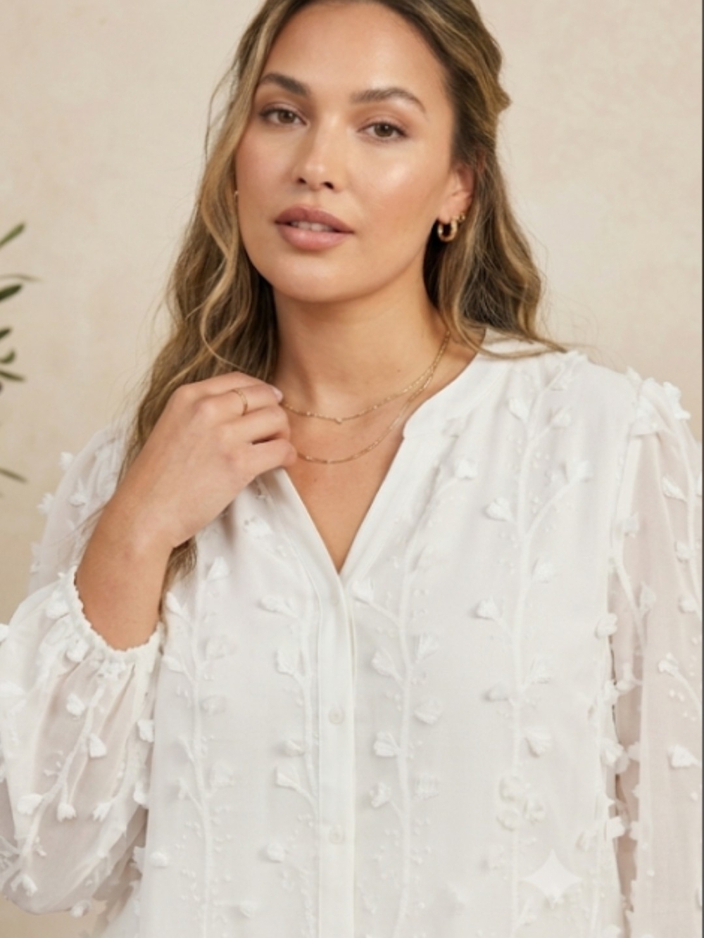 Alice Blue White Textured 3D Floral Appliqué Blouse 1XL